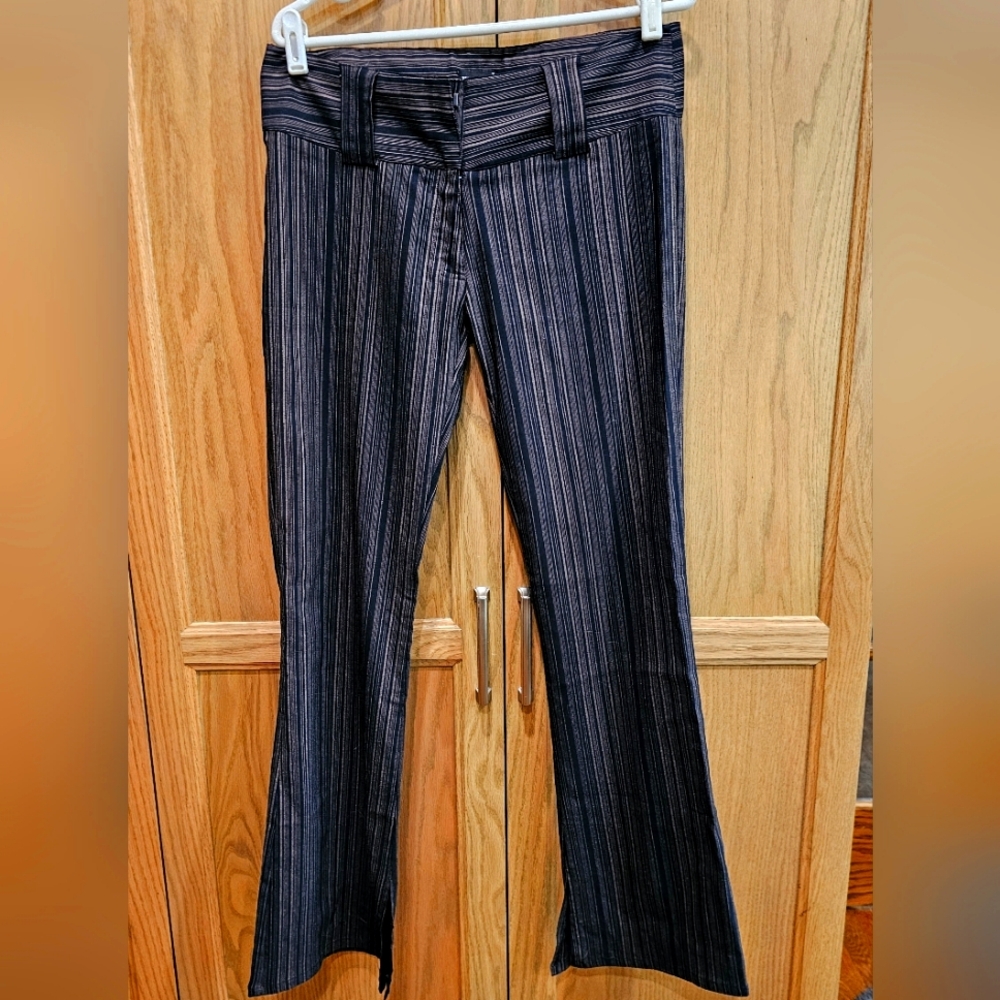 Y2K Wet Seal Women's Junior's 9 Black And Brown Striped Flare Pants